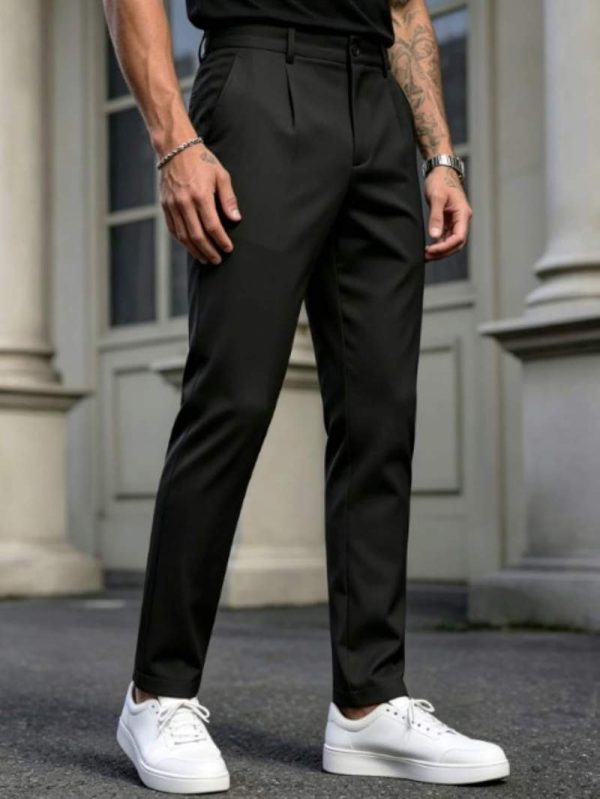 Men’s High Waist Pleated Slim Fit Twill Dress Pants