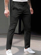 Men’s High Waist Pleated Slim Fit Twill Dress Pants