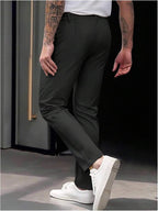 Men’s High Waist Pleated Slim Fit Twill Dress Pants