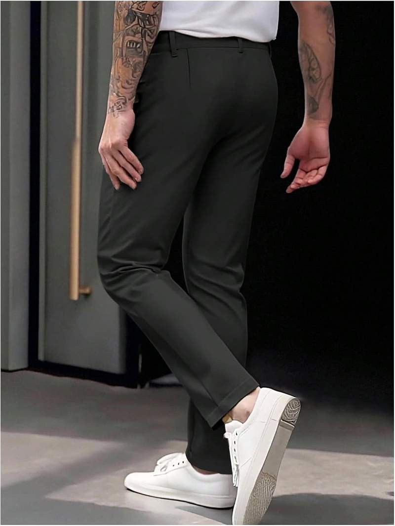 Men’s High Waist Pleated Slim Fit Twill Dress Pants