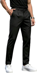 Men’s High Waist Pleated Slim Fit Twill Dress Pants