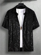 Men’s All Over Sequin Short Sleeve Button Down Shirt