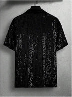 Men’s All Over Sequin Short Sleeve Button Down Shirt