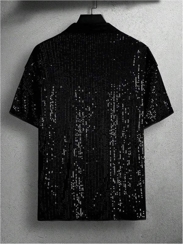 Men’s All Over Sequin Short Sleeve Button Down Shirt