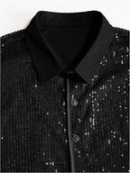 Men’s All Over Sequin Short Sleeve Button Down Shirt