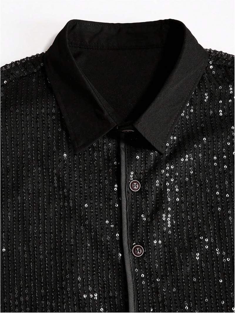 Men’s All Over Sequin Short Sleeve Button Down Shirt