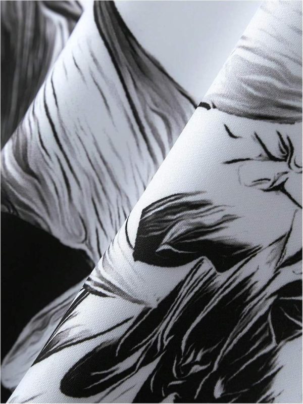 Men’s Floral Color Block Long Sleeve Button Down Collared Shirt
