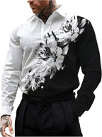 Men’s Floral Color Block Long Sleeve Button Down Collared Shirt