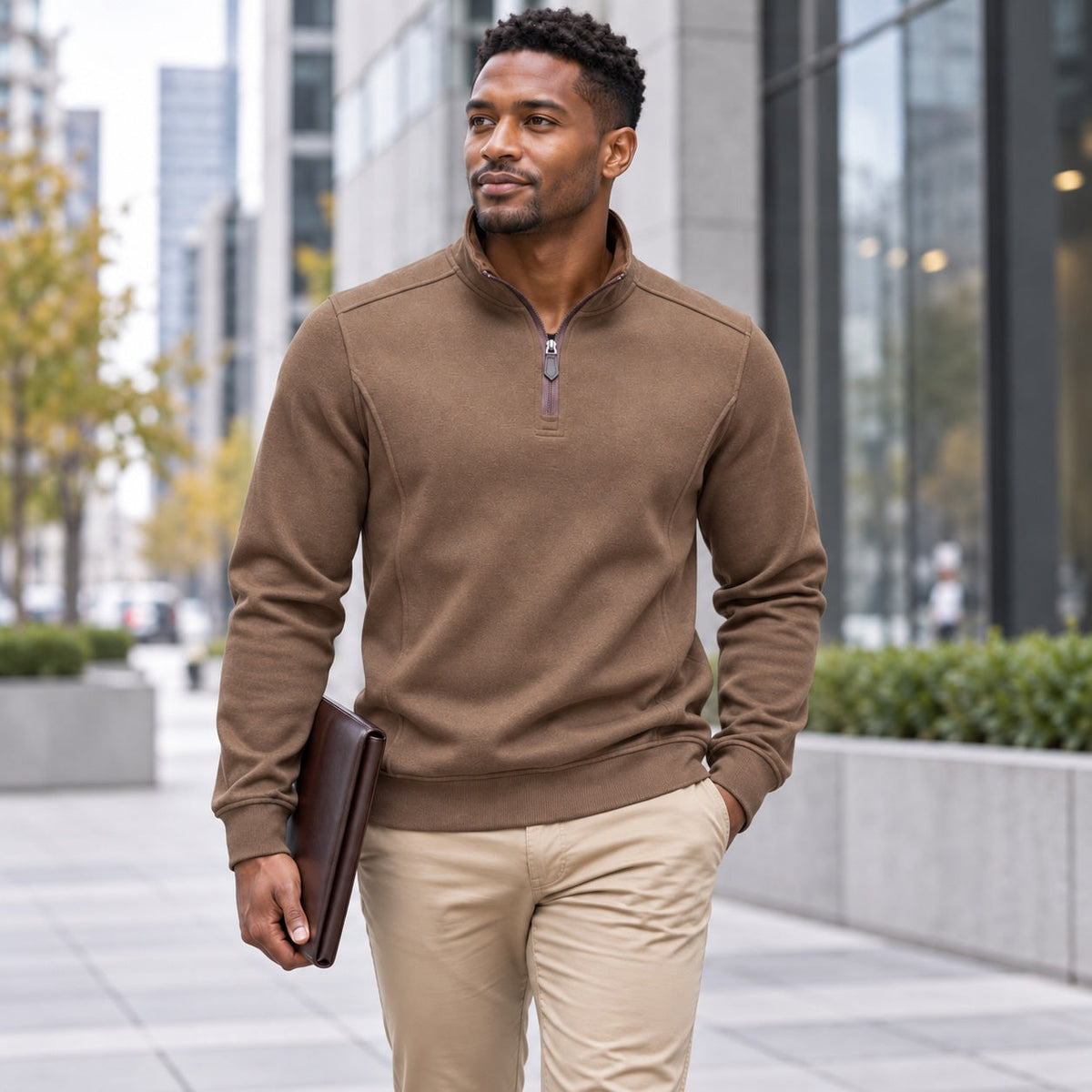 Men’s Quarter Zip Cotton Blend Sweatshirt